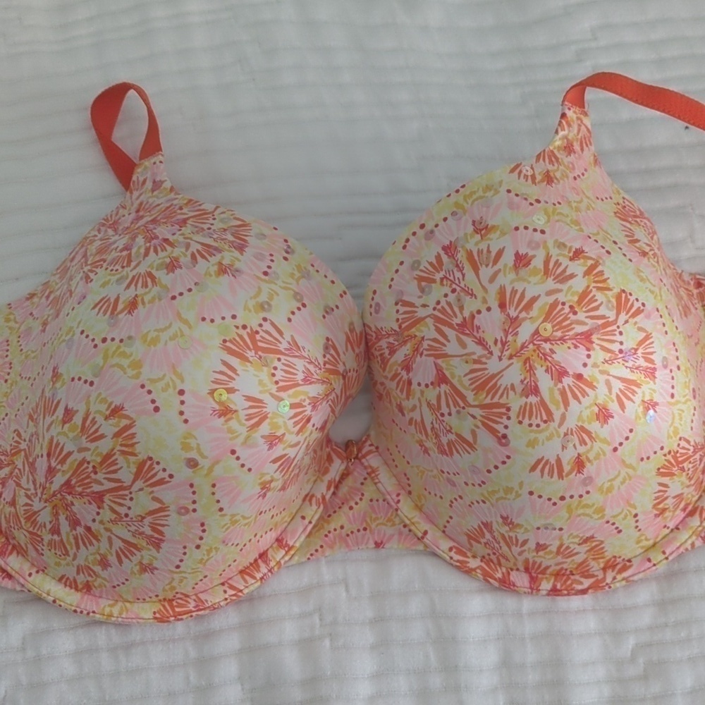 Victoria's Secrets Lined Demi Bra Sequins Coquette Girly Fun Sz 38DD